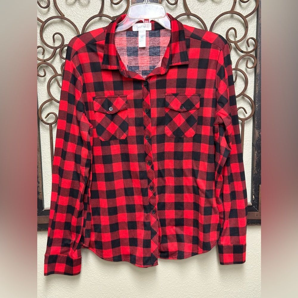 Just Be checkered button down top